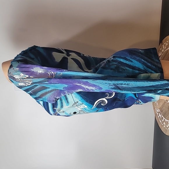 Forbidden Blue Ruffle Neck-line Sheer Balloon Sleeves Blouse - Picture 5 of 17